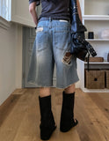 Raw Destroyed Bermuda Denim Pants