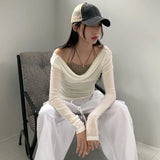 [Wool 30] Newel Modal Draping Ballet Core Off Shoulder Long Sleeve T-shirt