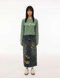 Damaged Washing Denim Long Skirt