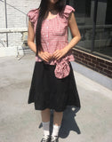 [Bag set] Rufus check cap sleeve shirring blouse