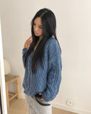 Dame Cable V-neck Loose Fit Long Sleeve Long Knit