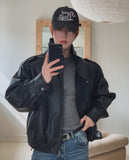 Zadon High-Neck Overs Fit Leather Jacket