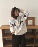 Nekan Nordic collar wood button knit cardigan