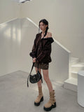 Block Leather Cargo Miniskirt