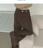 Brushed Corduroy Hem Snap Cut Pin Tuck Adjust Wide Balloon Pants
