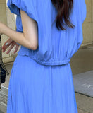 Decoline Puff Collar Short Zip-Up Jacket Banding Flare Skirt Set