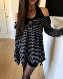 Bree Stripe Shirring Long Sleeve T-Shirt