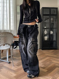 Hard vintage washed cargo denim pants
