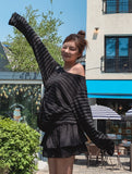 Dewey stripe off-shoulder long sleeves