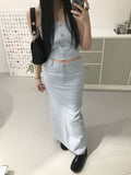 Denim slit long skirt