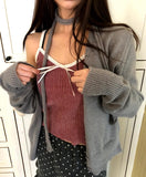 Nuri Ribbon Lace Rib Velvet Sleeveless