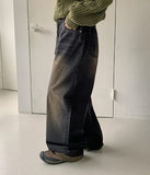 Led color washed denim wide pants