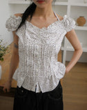 Badu Flower Strap Puff Short Sleeve Blouse