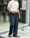 Linen Raw Edge Wide Denim Pants