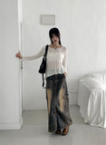 Parform Vintage Washing Long Denim Skirt