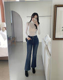 Mikel Span Brushed Two Button Bootcut Denim Pants