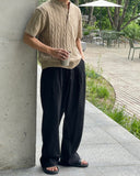 Flip Cable Henley Neck Short Sleeve Knit