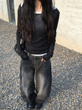 Get Black Blue Washing Wide Pants