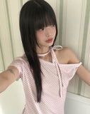 Melving Dot One Off-Shoulder Strap Short Sleeve T-Shirt