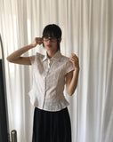 Karen Stripe Frill Short Sleeve Shirt