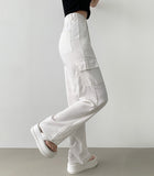 Linen Pocket Cargo Banding Straight Wide Cotton Pants