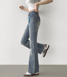 Color Raw Cotton Denim Slim Semi Bootcut Pants