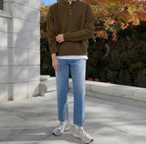 Dense Lambs Wool Henley Neck Knit
