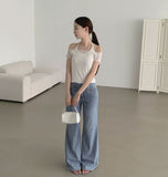 Summer Linen Tencel Banding Loose Bootcut Denim Pants