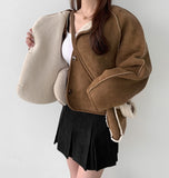 Suede Fleece Crop Jacket Mini Cross Bag Set