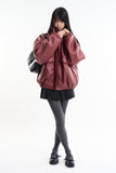 Puff raglan texture leather jumper