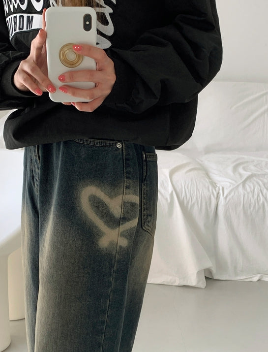【BAON】Penbo Heart Washing Wide Denim Pants BAON】Penbo Heart Washing Wide Denim Pants (BAON/デニム