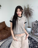 Rude Stripe Crop Ringer Tee