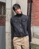 Badon Knit Color Matching Denim Trucker Jacket