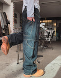 Grunge Eyelet Wide Denim Pants