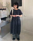 Yunni Check Button Short Sleeve Long One Piece