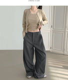 4-Season Folding Side Cut Inner Button Wide Slacks Pants