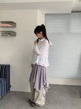 Lunans Stripe Unbalance Shirring Banding Skirt