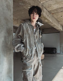 Mud damage denim hooded jacket