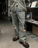 Stopper Damage Cargo Wide Denim Pants