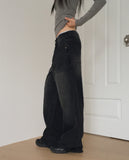 Nian incision washed wide denim pants