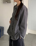 Chapney Check Shirring Round Collar Frill Shirt
