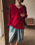 Bone linen V-neck knit
