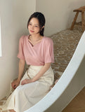 Romance Heart Neck Short Sleeve Puff T-Shirt