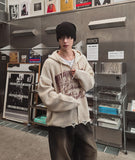 Atonic Lettering Hooded Zip-Up Knit