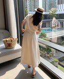 Liluna Banding Flare Long Skirt