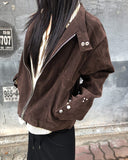 Artit Suede High Neck Studded Cut Long Sleeve Jacket