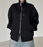 Curved Rivet Two-Way Hooded Zip-Up