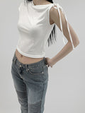 Rolls one-shoulder short-sleeved T-shirt