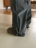 Kame two-way snap button long wide denim pants