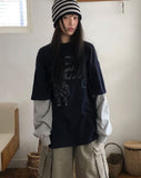 [Fake Layered] Dorin Overfit Layered Lettering Color Matching Long Sleeve T-Shirt
